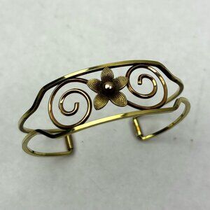 VINTAGE SIGNED "KREMENTZ"‎ GOLD OVERLAY FLORAL OPEN WORK CUFF BRACELET